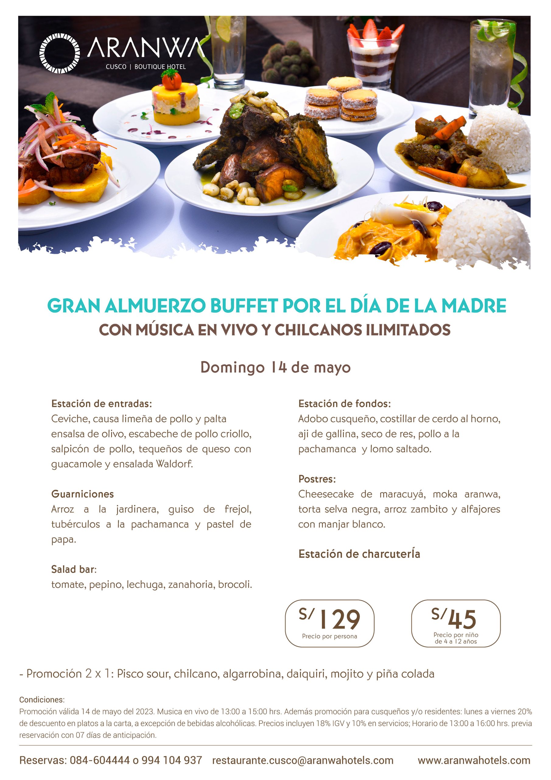 Almuerzo buffet Día de la madre | Aranwa Cusco Boutique - Aranwa Hotels  Resorts & SpasAranwa Hotels Resorts & Spas
